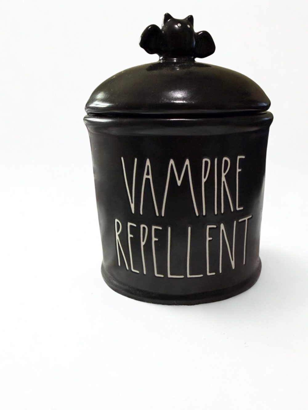 Rae Dunn Black 'Vampire Repellent' Canister